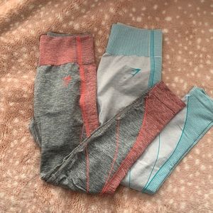 Gymshark hyper-amplify seamless leggings charcoal mark/pink and blue bundle